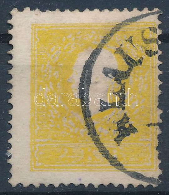 1858 2kr type IIb., deep dark yellow with shifted perforation. 