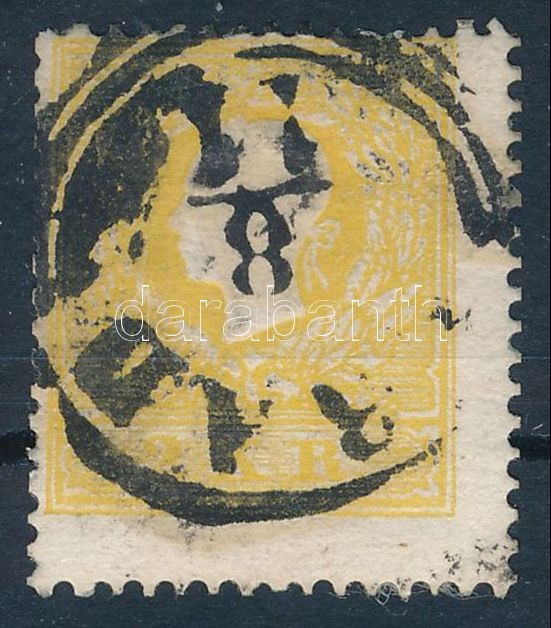 1858 2kr type Ib., dark yellow with shifted perforation, some perfs are blunt. 