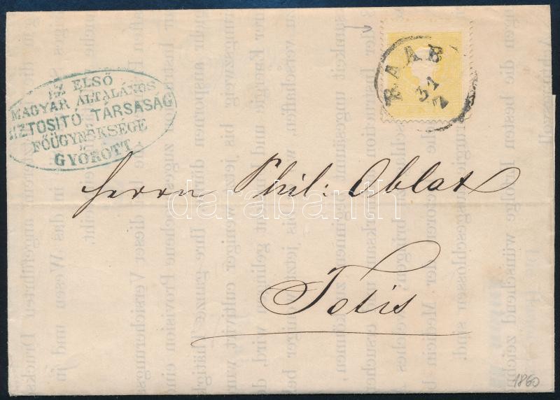 1860 2kr type II. yellow on printed matter with shifted perforation 