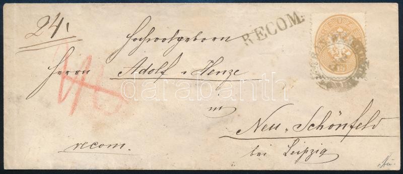 ~1863 15kr + 10kr ajánlott levélen külföldre küldve 