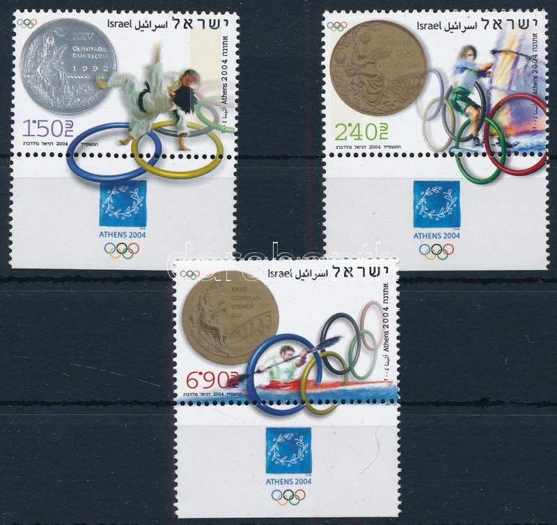 Nyári Olimpia, Athén: izraeli érmesek szelvényes sor foszforcsíkkal, Summer Olympics set with tab and phosphor strip