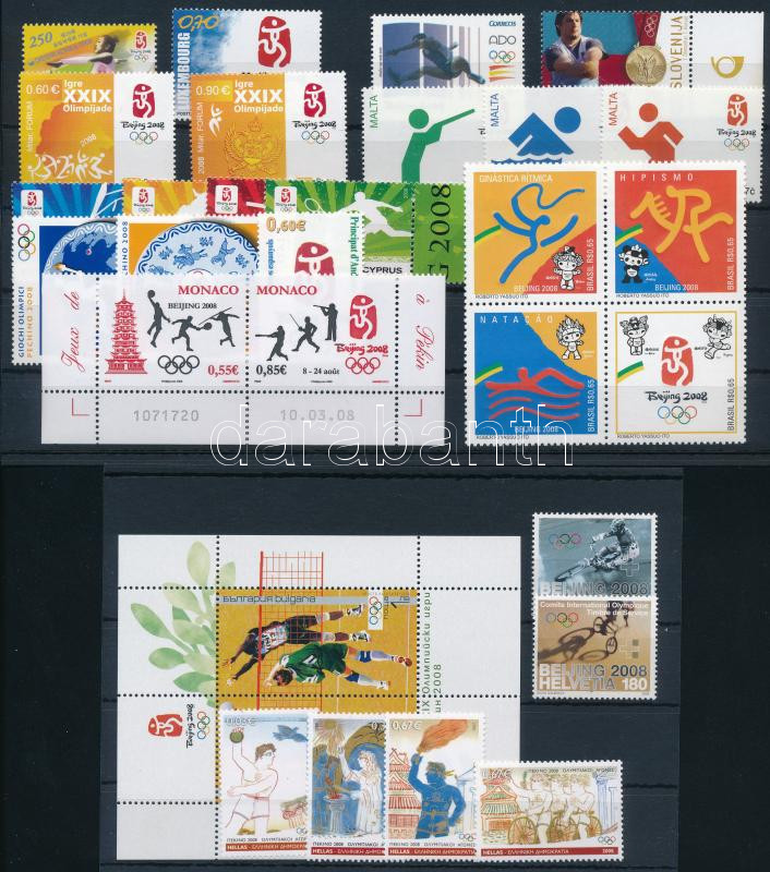2008 Nyári Olimpia, Peking kis motívum összeállítás sorokkal, önálló értékekkel, négyestömbbel és blokkal, Summer Olympics, Beijing lot