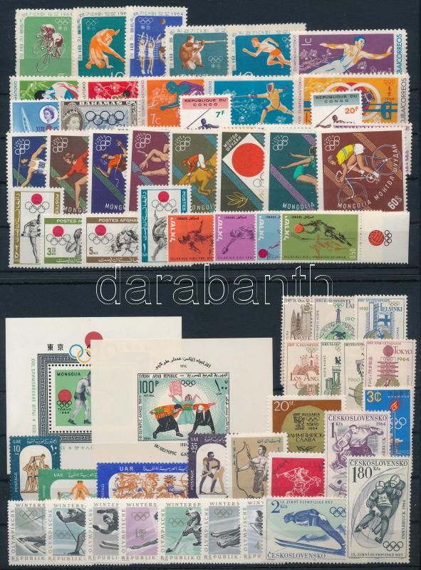 Summer Olympics, Tokyo lot, 1964 Nyári Olimpia, Tokió motívum összeállítás sorok, blokkok, önálló értékek 4 db stecklapon