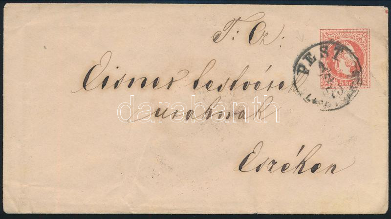 1870 5kr PS-cover "PEST LIPÓTVÁROS" - Eszék, 1870 5kr díjjegyes boríték "PEST LIPÓTVÁROS" - Eszék