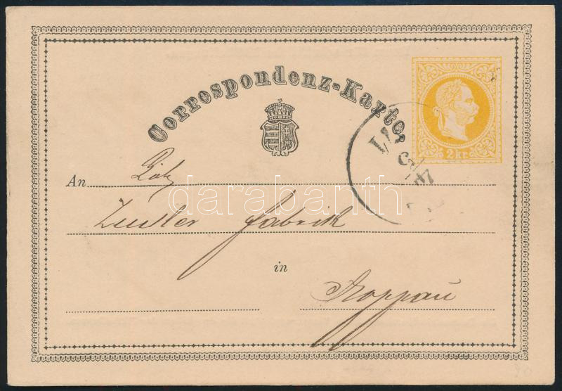 1871 PS-card to Troppau, 1871 Díjjegyes levelezőlap Tatáról Troppauba