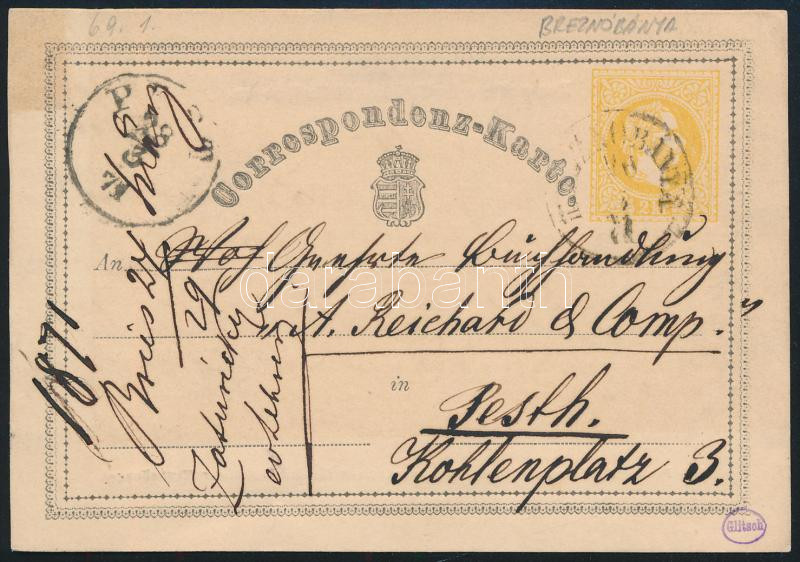 1871 PS-card "(BRE)ZNOBÁNYA", 1871 Díjjegyes levelezőlap "(BRE)ZNOBÁNYA"