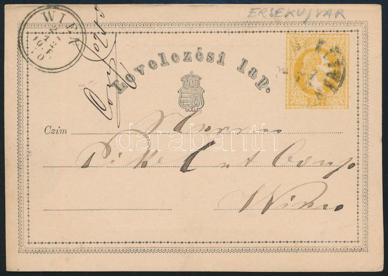 1870 Díjjegyes levelezőlap "(ÉRSE)KÚJVÁR", 1870 PS-card "(ÉRSE)KÚJVÁR"