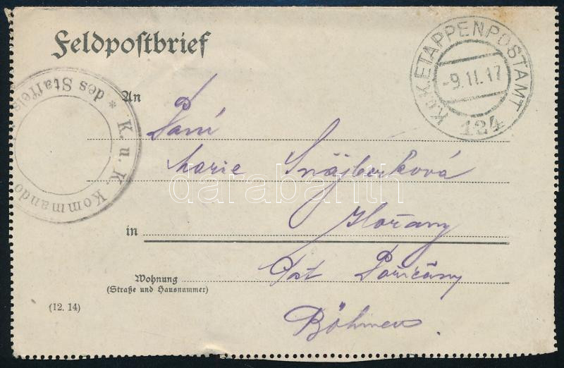 1917 Tábori posta zárt levelezőlap 