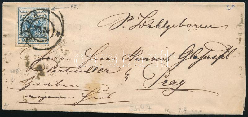 ~1853 9kr HP III lemezhibás bélyeg levélen 