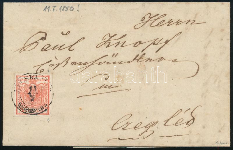 1850 07.11. 3kr HP I on cover 