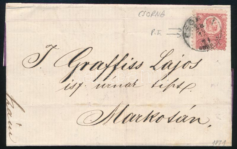 1871 Réznyomat 5kr levélen "CSOR(N)A SOPRON M." - "ENESE" - Markota