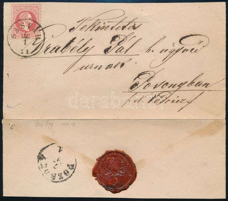 1871 5kr levélen "SASVÁR" - "POZSONY" (hátoldal hiányos)