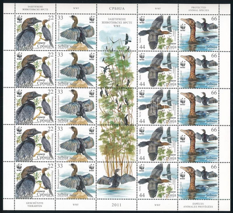 WWF Kormoránok 5 sort tartalmazó kisív, WWF Cormorants minisheet with 5 set