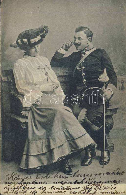 Romantic couple, lady with soldier, Romantikus pár, katona hölggyel