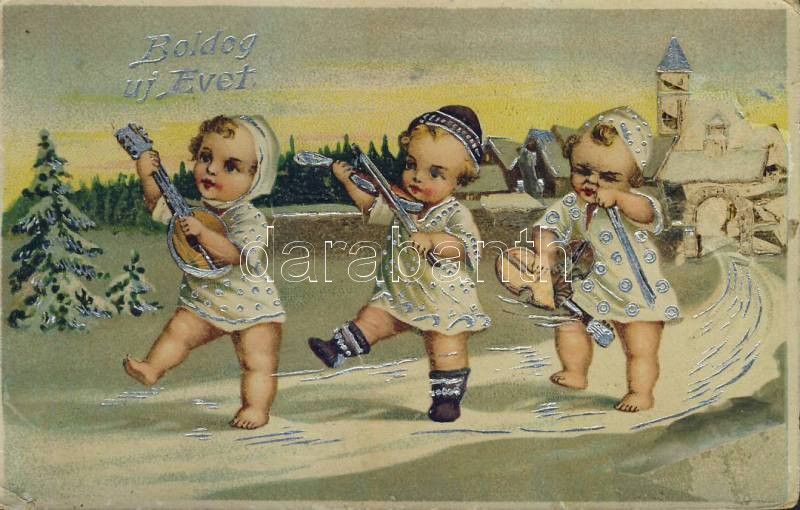 New Year children Emb. litho, Újév, gyerekek, Emb. litho