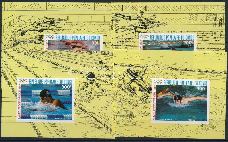 The Pre-Olympic year: Swimming set in imperforate blocks, Előolimpiai év: Úszás sor vágott blokkformában