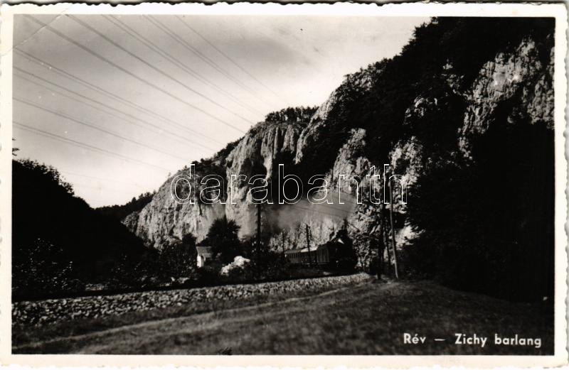 Rév, Körösrév, Vad, Vadu Crisului; Zichy-barlang, vasútvonal, gőzmozdony, vonat / cave, railway line, locomotive, train