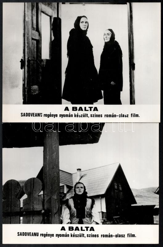 cca 1969 ,,A balta" című román - olasz film jelenetei és szereplői, 7 db vintage produkciós filmfotó, ezüst zselatinos fotópapíron, a használatból eredő - esetleges - kisebb hibákkal, 18x24 cm