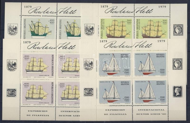 Internationale Briefmarkenausstellung BUENOS AIRES ?80: Segelschiffe Kleinbogensatz, Buenos Aires bélyegkiállítás, hajók kisívsor, Buenos Aires stamp-exhibition, ships mini-sheet set