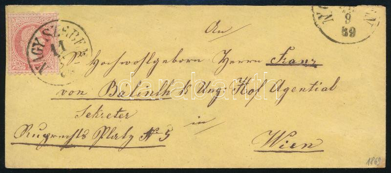 1869 5kr on cover (yellow colour) 