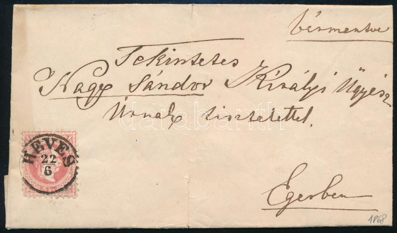 1868 5kr on cover 