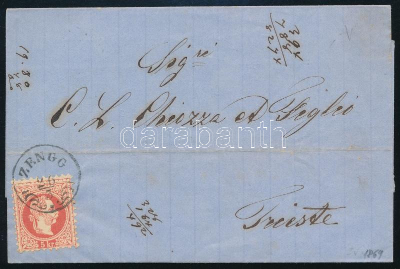 1869 5kr on cover "ZENGG" - Trieste, 1869 5kr levélen "ZENGG" - Trieste