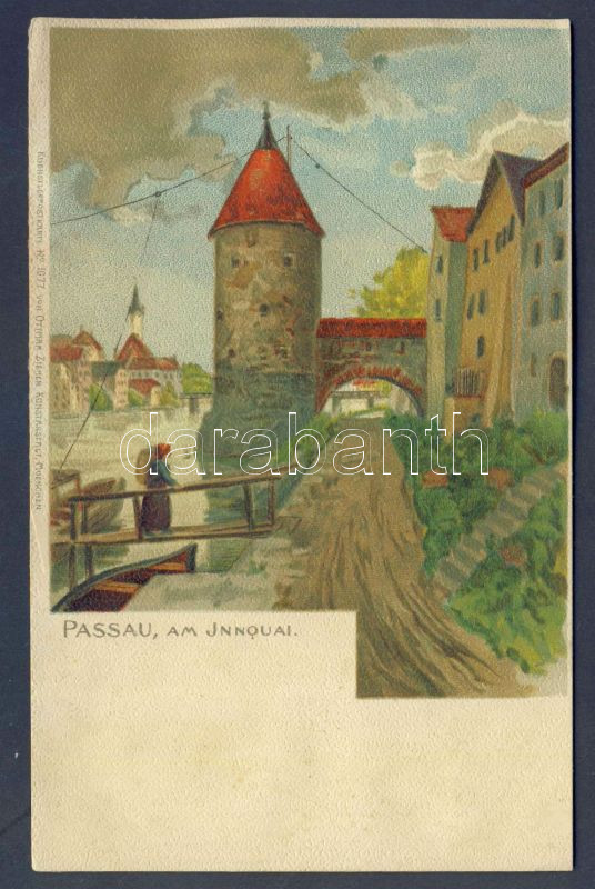 Passau, Innquai, Ottmar Zieher No. 1077. litho (wet damage)