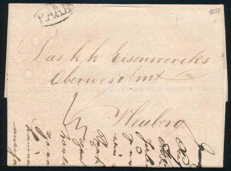 1837 Portós levél / Unpaid cover 
