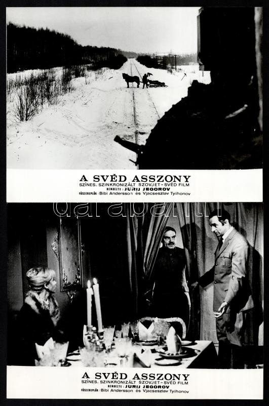 cca 1972 ,,A svéd asszony" című svéd - szovjet film jelenetei és szereplői, 15 db vintage produkciós filmfotó, ezüst zselatinos fotópapíron, a használatból eredő (esetleges) kisebb hibákkal, 18x24 cm