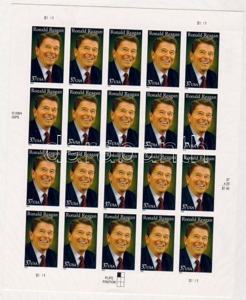 Ronald Reagan; Kleinbogen, Ronald Reagan kisív, Ronald Reagan small sheet