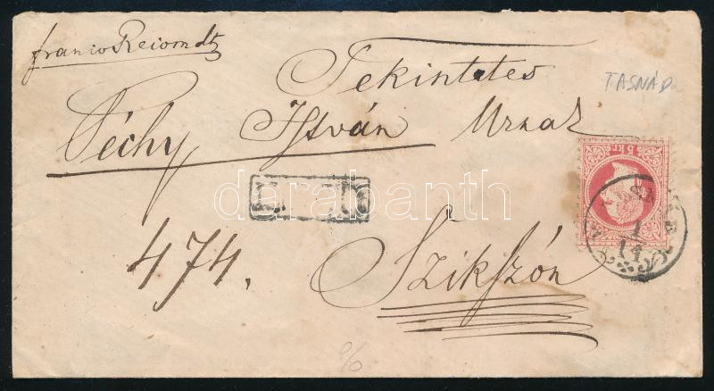 5kr + 10kr on registered cover "TASNÁD" - Szikszó, 5kr + 10kr ajánlott levélen "TASNÁD" - Szikszó