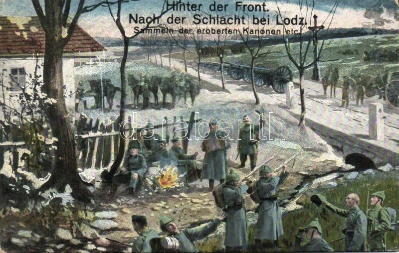 Lódz, Behind the front, after the battle, collecting the captured guns