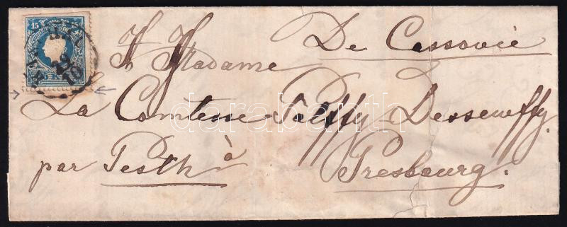~1860 15kr II. típus alul ollóval vágva levélen a Pálffy levelezésből 