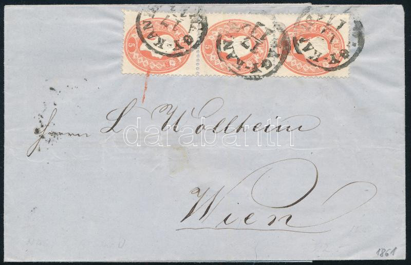 1861 3 x 5kr on cover 