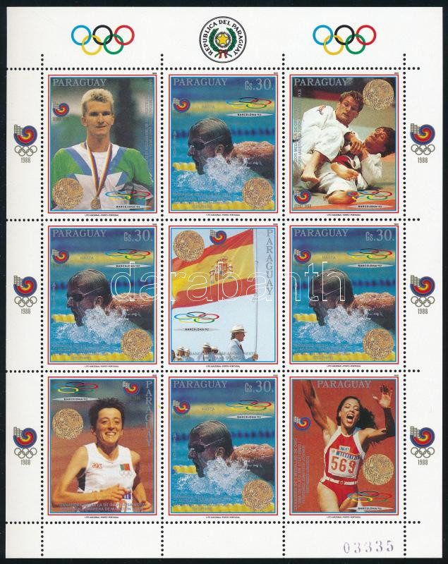 Olimpiai aranyérmesek, 1988 Szöul sor, a záró érték kisívben, Olympic gold medalist, 1988 Seoul set, the closing value in minisheet