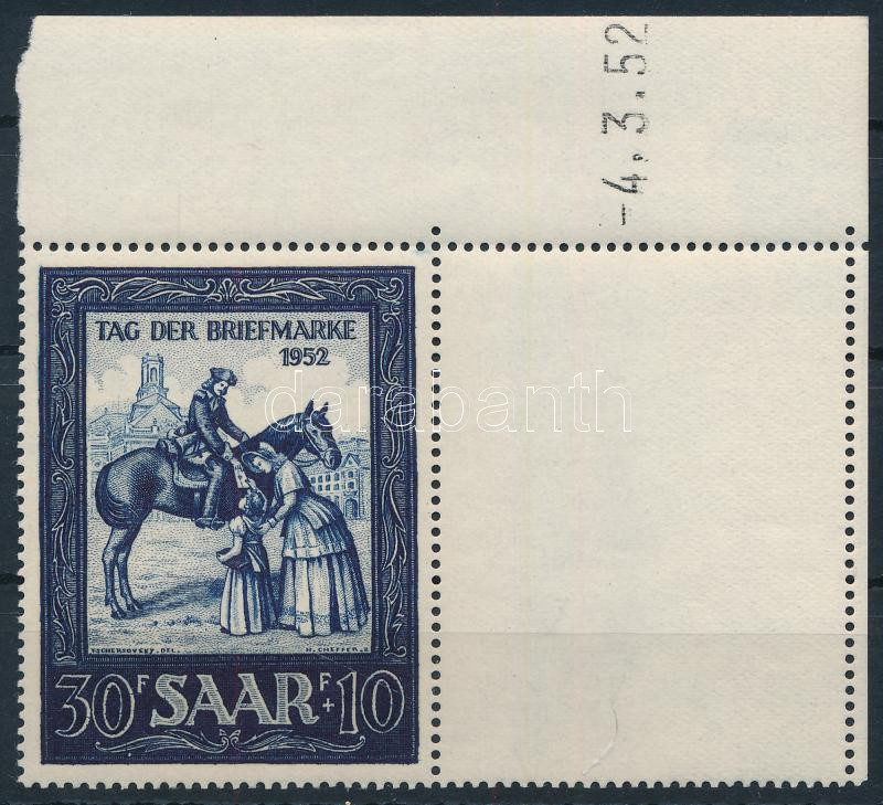 Bélyegnap ívsarki bélyeg az ívsarkon nyomási dátummal, Stamp Day corner stamp with printing date on the corner of the margin