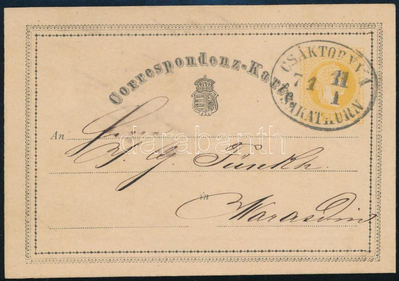 1871 2kr PS-card "CSÁKTORNYA CSAKATHURN" - Warasdin, 1871 2kr díjjegyes levelezőlap "CSÁKTORNYA CSAKATHURN" - Warasdin