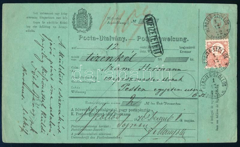 1872 5kr Postautalvány kuponnal és 5kr kiegészítéssel 