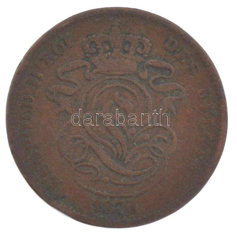 Belgium 1870. 2c Cu T:VF ph. Belgium 1870. 2 Cents Cu C:VF edge ...