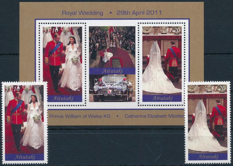 The wedding of Prince William and Kate Middleton stamp from block + block, Vilmos herceg és Kate Middleton esküvője blokkból kiszedett sor + blokk