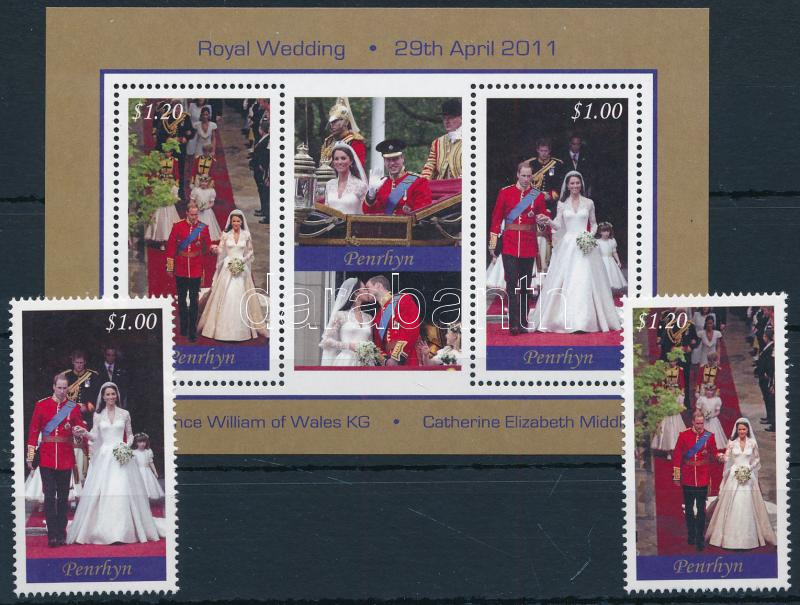 The wedding of Prince William and Kate Middleton stamp from block + block, Vilmos herceg és Kate Middleton esküvője blokkból kiszedett bélyeg + blokk