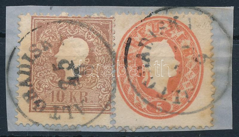 1858 10kr + 1861 5kr mixed franking on cutting "ALT GRADISKA", 1858 10kr + 1861 5kr vegyes bérmentesítés kivágáson "ALT GRADISKA"