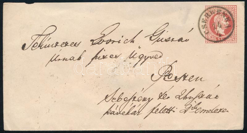 1868 5kr díjjegyes boríték / PS-cover 