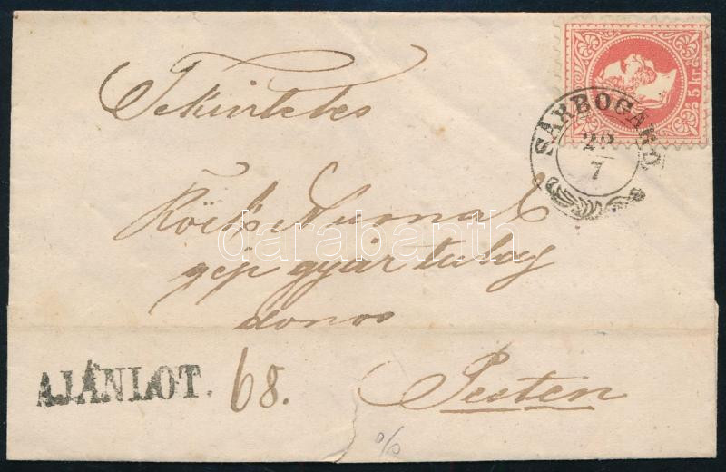 ~1870 5kr + damaged 10kr on registered cover 