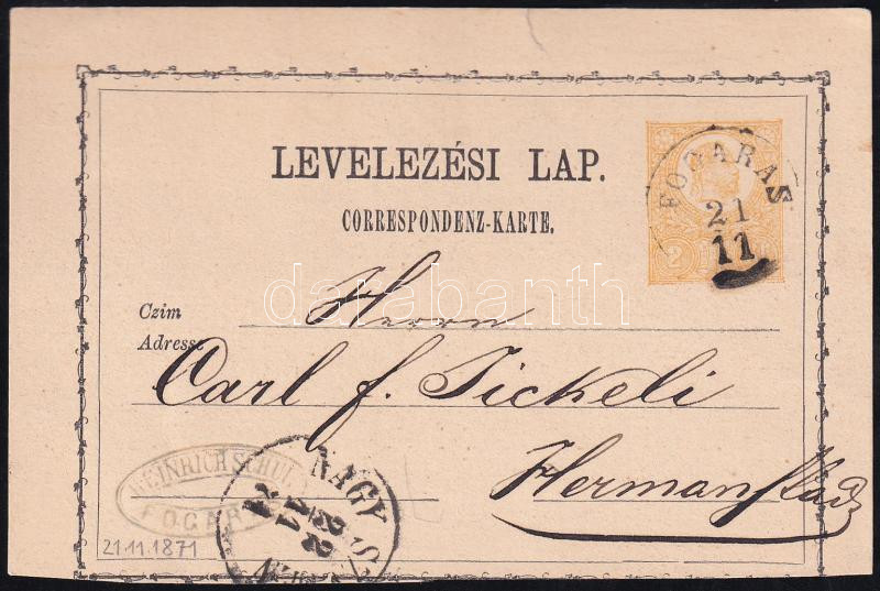 1871 2kr PS-card "FOGARAS" - Hermanstadt, 1871 2kr díjjegyes levelezőlap "FOGARAS" - Hermanstadt