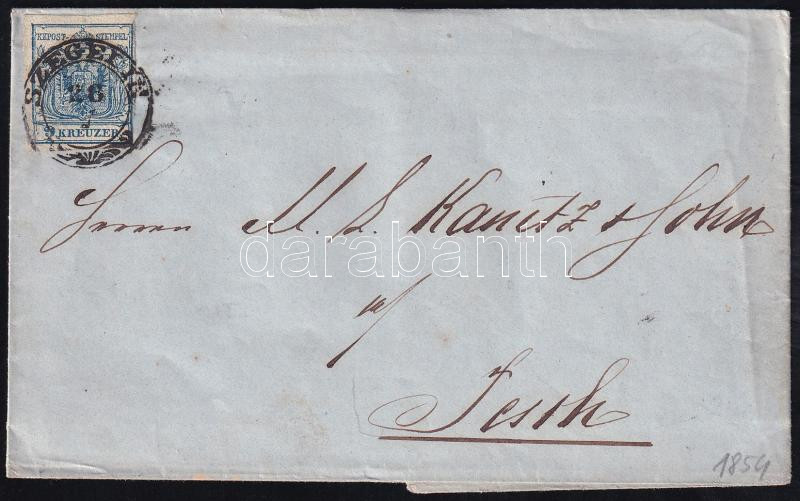 1854 9kr HP III. on cover (hand torn on 2 sides) 