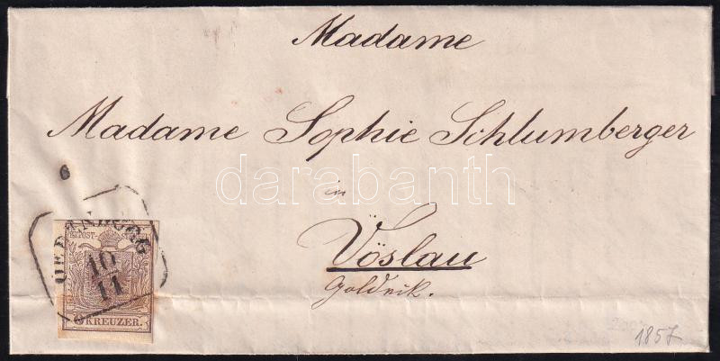 1857 6kr MP III. levélen / on cover 