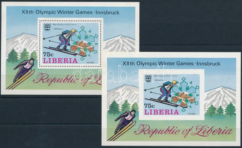 Téli olimpia: Innsbruck fogazott + vágott blokk, Winter Olympics, Innsbruck perforate and imperforate block