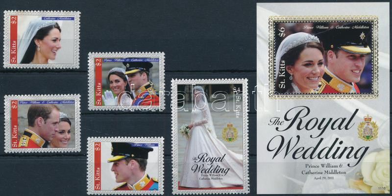 Vilmos herceg és Kate Middleton esküvője sor + érték + blokk, The wedding of Prince William and Kate Middleton set + value + block