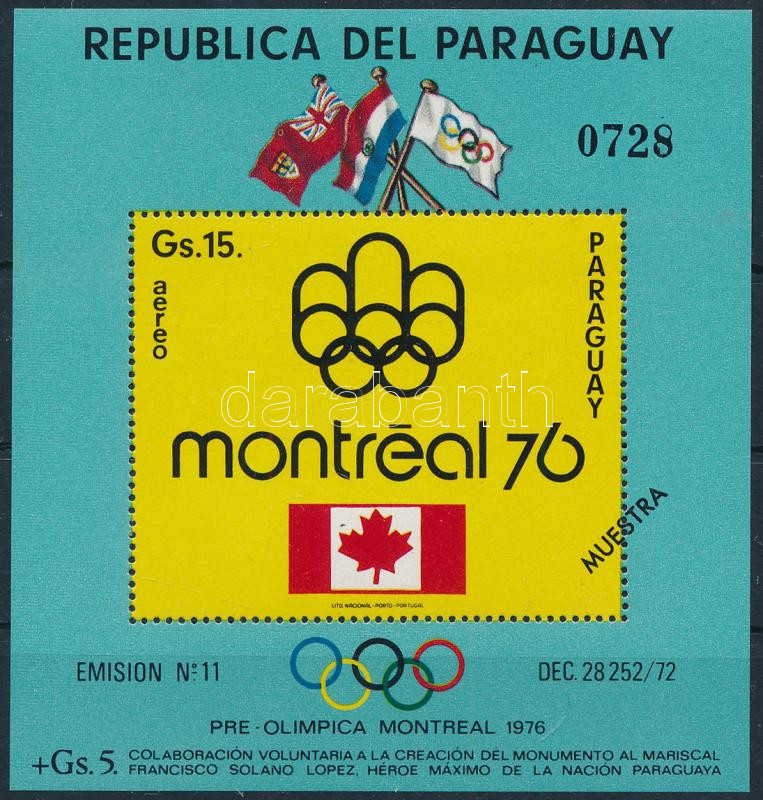 Nyári olimpia, Montreal blokk MUESTRA, Summer Olympics, Montreal block MUESTRA
